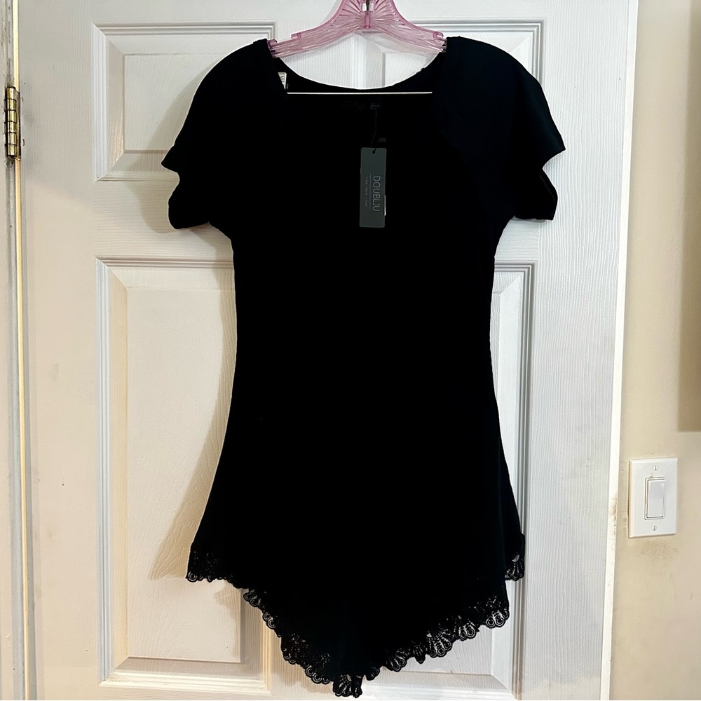 Doublju Black Lace Hem Tunic Top